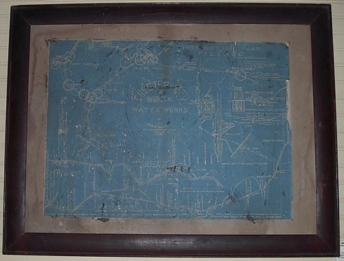 Original Chester Water Works Engineering Blueprint mounted and framed for presentation to the Water Board, October, 1892. chs-000022